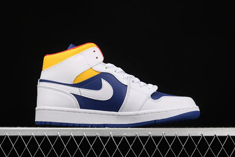 All categories Air Jordan Jordan series basketball shoes Air Jordan 1 Mid Air Jordan 1 Mid AJ1 Joe 1 mid-top white, yellow and blue color 554724-131